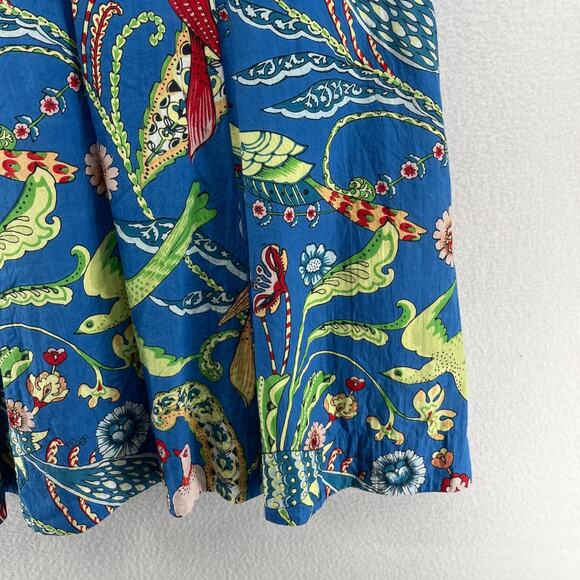 LIVRO Dress L Floral Bird Fit & Flare Button Front Mini Shirtdress Cotton Blue - Picture 7 of 16